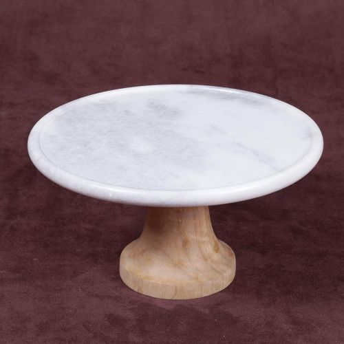  Creative Home 74802 Natural White Marble & Mango Wood 12 Footed Cake Stand, Diam. x 5.5 H, (Patterns May Very)