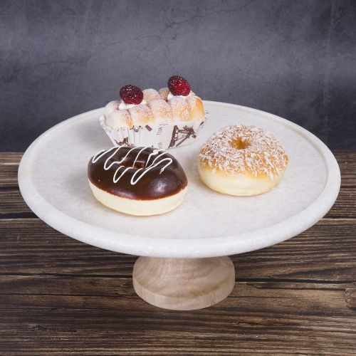  Creative Home 74802 Natural White Marble & Mango Wood 12 Footed Cake Stand, Diam. x 5.5 H, (Patterns May Very)