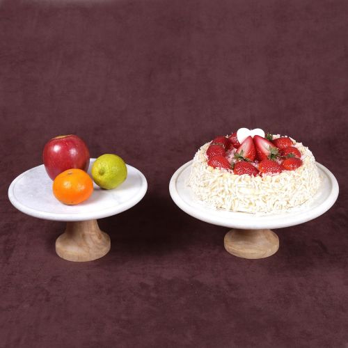  Creative Home 74802 Natural White Marble & Mango Wood 12 Footed Cake Stand, Diam. x 5.5 H, (Patterns May Very)