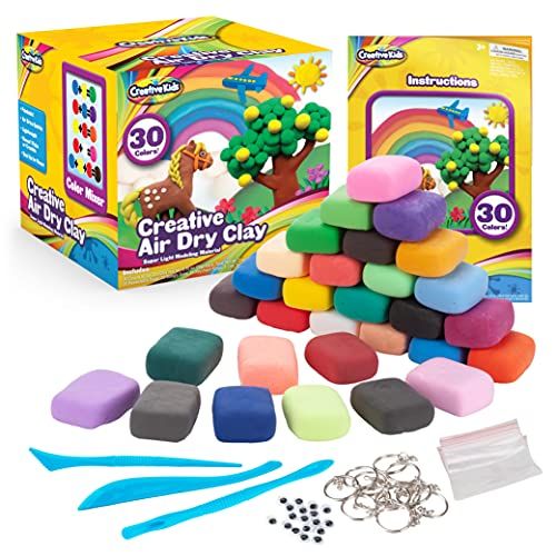  [아마존베스트]Creative Kids Air Dry Clay Modeling Crafts Kit For Children - Super Light Nontoxic - 30 Vibrant Colors & 3 Clay Tools - STEM Educational DIY Molding Set - Easy Instructions  Gift