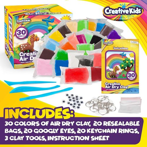  [아마존베스트]Creative Kids Air Dry Clay Modeling Crafts Kit For Children - Super Light Nontoxic - 30 Vibrant Colors & 3 Clay Tools - STEM Educational DIY Molding Set - Easy Instructions  Gift