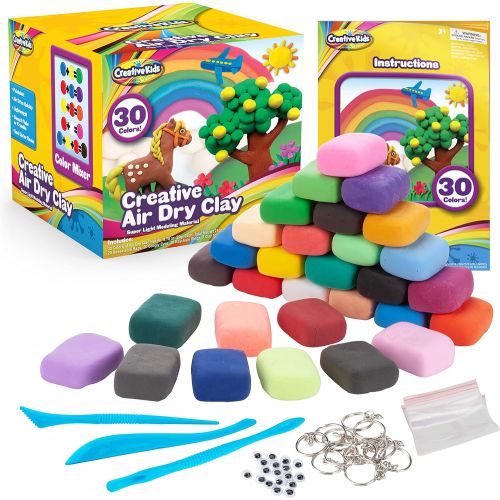 [아마존베스트]Creative Kids Air Dry Clay Modeling Crafts Kit For Children - Super Light Nontoxic - 30 Vibrant Colors & 3 Clay Tools - STEM Educational DIY Molding Set - Easy Instructions  Gift