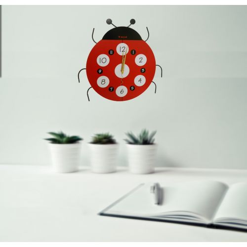  Creative Motion Ladybug Clock; Product Size: Size: 12.6W x 12.6H x .59D. Great for kids, dorm, office, room decal