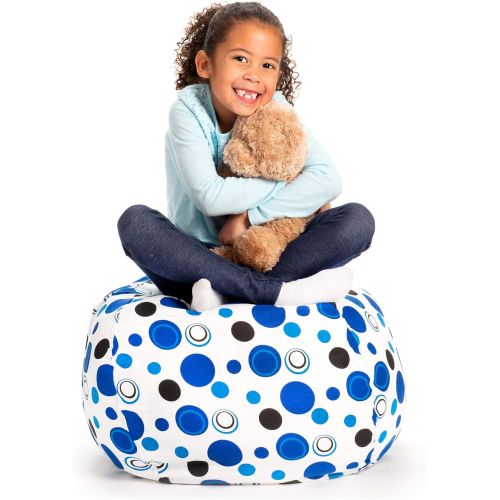  [아마존 핫딜] [아마존핫딜]Creative QT Stuffed Animal Storage Bean Bag Chair - Toddler Size Stuff n Sit Organization for Kids Toy Storage - Available in a Variety of Sizes and Colors (27, Blue Polka Dot)