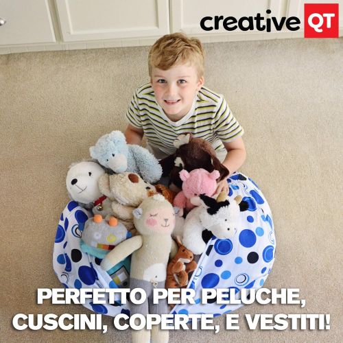  [아마존 핫딜] [아마존핫딜]Creative QT Stuffed Animal Storage Bean Bag Chair - Toddler Size Stuff n Sit Organization for Kids Toy Storage - Available in a Variety of Sizes and Colors (27, Blue Polka Dot)
