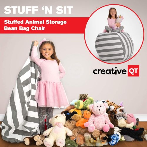  [아마존베스트]Creative QT Stuffed Animal Storage Bean Bag Chair - Extra Large Stuff n Sit Organization for Kids Toy Storage - Available in a Variety of Sizes and Colors (38, Grey/White Striped)