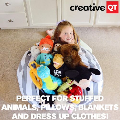  [아마존베스트]Creative QT Stuffed Animal Storage Bean Bag Chair - Extra Large Stuff n Sit Organization for Kids Toy Storage - Available in a Variety of Sizes and Colors (38, Grey/White Striped)