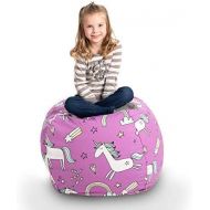[아마존베스트]Creative QT Stuffed Animal Storage Bean Bag Chair - Stuff n Sit Organization for Kids Toy Storage - Available in a Variety of Sizes and Colors (33, Unicorn)