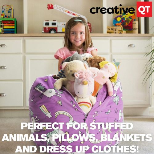  [아마존베스트]Creative QT Stuffed Animal Storage Bean Bag Chair - Stuff n Sit Organization for Kids Toy Storage - Available in a Variety of Sizes and Colors (33, Unicorn)