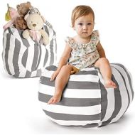 [아마존베스트]Creative QT Stuffed Animal Storage Bean Bag Chair - Standard Stuff n Sit Organization for Kids Toy Storage - Available in a Variety of Sizes and Colors (27, Grey/White Striped)