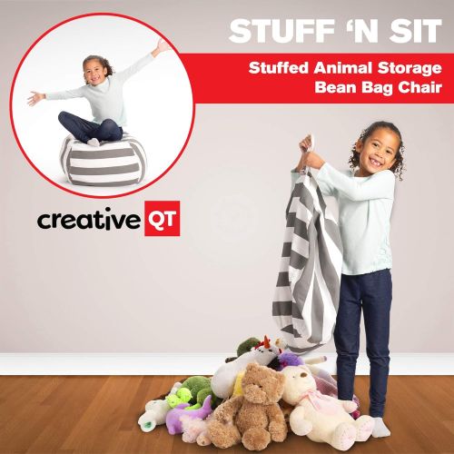  [아마존베스트]Creative QT Stuffed Animal Storage Bean Bag Chair - Standard Stuff n Sit Organization for Kids Toy Storage - Available in a Variety of Sizes and Colors (27, Grey/White Striped)