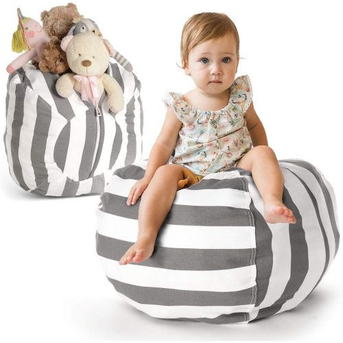  [아마존베스트]Creative QT Stuffed Animal Storage Bean Bag Chair - Standard Stuff n Sit Organization for Kids Toy Storage - Available in a Variety of Sizes and Colors (27, Grey/White Striped)