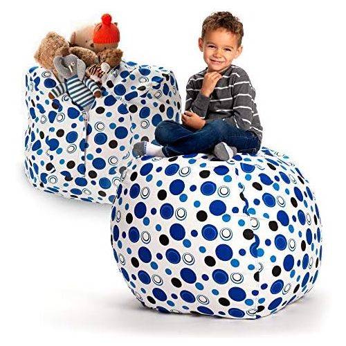  [아마존베스트]Creative QT Stuffed Animal Storage Bean Bag Chair - Extra Large Stuff n Sit Organization for Kids Toy Storage - Available in a Variety of Sizes and Colors (38, Blue Polka Dot)