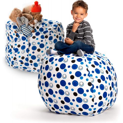  [아마존베스트]Creative QT Stuffed Animal Storage Bean Bag Chair - Extra Large Stuff n Sit Organization for Kids Toy Storage - Available in a Variety of Sizes and Colors (38, Blue Polka Dot)