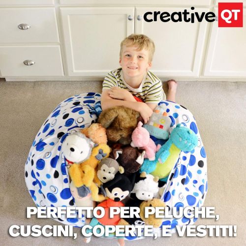  [아마존베스트]Creative QT Stuffed Animal Storage Bean Bag Chair - Extra Large Stuff n Sit Organization for Kids Toy Storage - Available in a Variety of Sizes and Colors (38, Blue Polka Dot)