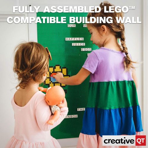  Creative QT Play-Up Wall Panel - Large Building Brick Play Wall - Pre-Assembled - Compatible with All Major Brands of Interlocking Blocks - Vertical Building Surface - Green - 24 inch x 34 inc