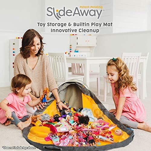  [아마존베스트]Creative QT SlideAway Toy Storage Basket and Play Mat  Available in Multiple Patterns  12 Tall by 15 Diameter - Grey Stripe Toy Basket