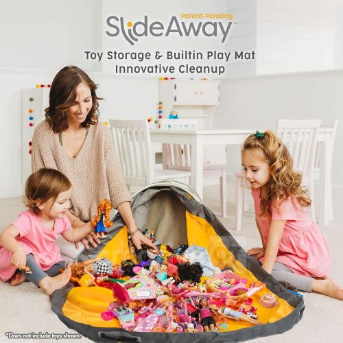  [아마존베스트]Creative QT SlideAway Toy Storage Basket and Play Mat  Available in Multiple Patterns  12 Tall by 15 Diameter - Grey Stripe Toy Basket