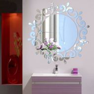 Creative and New Round 3D Reflective Flower Mirror Wall Sticker - Perfect Alternative of Glass Mirror (Silver)