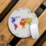CreativeMacBookCases Mouse Pad Pretty Mousepad Round Office Desk Pad Mousepad Watercolor Atlas Computer Pad Gift Mouse Mat World Map Rubber Mousemat WCM5077