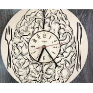 CreativeST Human Brain Wall Clock Wood Home Decor Living Room Ornaments Funny Gifts Women Art Unique Kitchen Christmas Birthday Eating Brain Clock