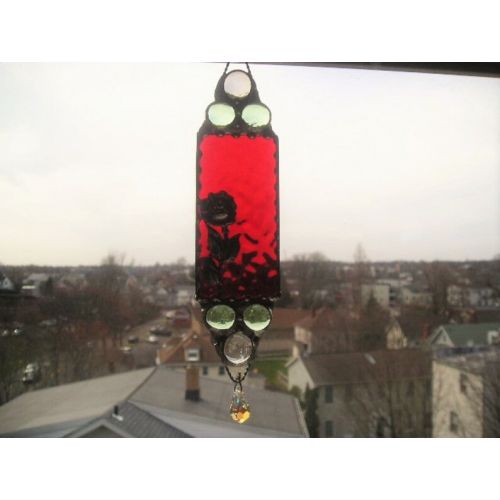  CreativeSpiritGlass Stained Glass Suncatcher|Rose Suncatcher|Rose|Red Glass|Swarovski CrystalArt & Collectibles|Glass Art|Handcrafted|Made in USA