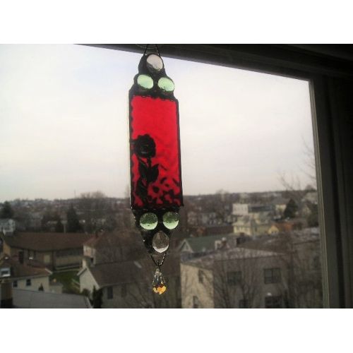  CreativeSpiritGlass Stained Glass Suncatcher|Rose Suncatcher|Rose|Red Glass|Swarovski CrystalArt & Collectibles|Glass Art|Handcrafted|Made in USA