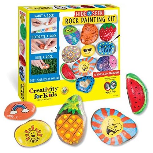  [아마존베스트]Creativity for Kids Hide & Seek Rock Painting Kit - Arts & Crafts For Kids - Includes Rocks & Waterproof Paint