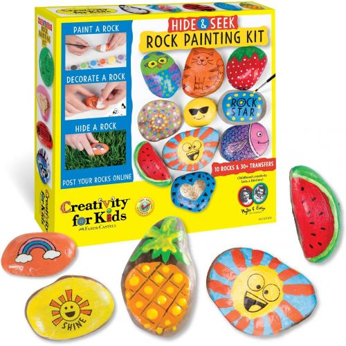  [아마존베스트]Creativity for Kids Hide & Seek Rock Painting Kit - Arts & Crafts For Kids - Includes Rocks & Waterproof Paint