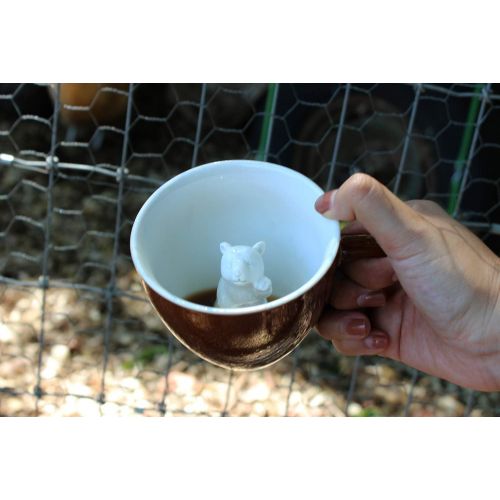  [아마존베스트]CREATURE CUPS Bear Ceramic Cup (11 Ounce, Dark Brown) | Hidden Animal Inside | Woodland Cub | Birthday Gift for Coffee & Tea Lovers