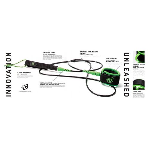  Creatures of Leisure Pro Shortboard Leash Green Black 6 Feet