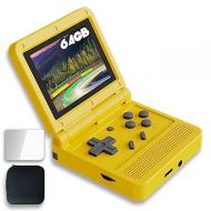 V90 Handheld Game Console 3 inch Retro Clamshell Games Consoles Built-in Rechargeable Battery Portable Style Flip Hand Held Game Video Consoles System Yellow 64GB