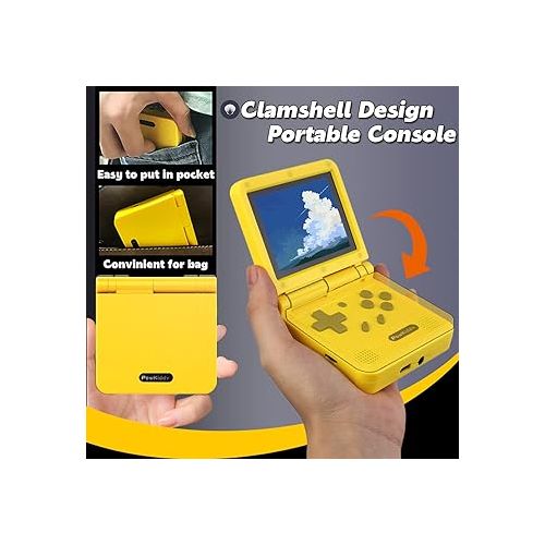  V90 Handheld Game Console 3 inch Retro Clamshell Games Consoles Built-in Rechargeable Battery Portable Style Flip Hand Held Game Video Consoles System Yellow 64GB