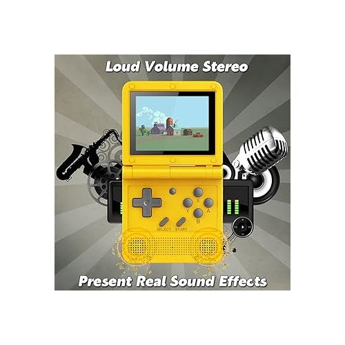  V90 Handheld Game Console 3 inch Retro Clamshell Games Consoles Built-in Rechargeable Battery Portable Style Flip Hand Held Game Video Consoles System Yellow 64GB