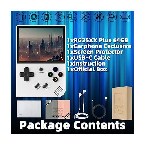  RG35XX Plus Handheld Game Console 3.5-inch IPS Retro Games Consoles Classic Emulator Hand-held Gaming Console Hand Held Games System White