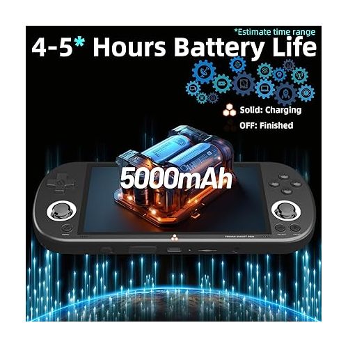  Trimui Smart Pro Handheld Game Console 5 inch Retro Handheld Video Games Consoles Built-in Rechargeable Battery Portable Style Preinstalled Hand Held Game Consoles System Black 64GB