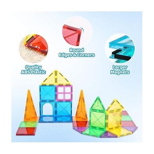  Crenova Magnetic Tiles, 40 PCS Magnet Toys for Kids, Magnetic Blocks 3D Building Blocks Construction Preschool Educational Toys for 3+ Year Old Boys and Girls