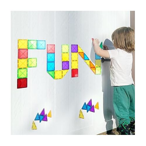  Crenova Magnetic Tiles, 40 PCS Magnet Toys for Kids, Magnetic Blocks 3D Building Blocks Construction Preschool Educational Toys for 3+ Year Old Boys and Girls