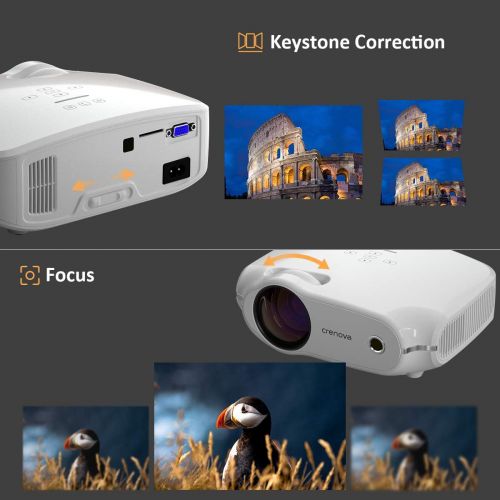  [아마존 핫딜] [아마존핫딜]Crenova Mini Projector, Native 720P LED Video Projector, Upgraded 3800 Lux Portable HD Home Theater Projector with 200 Projection Size, Compatible with HDMI/VGA/AV/USB/TF SD Card