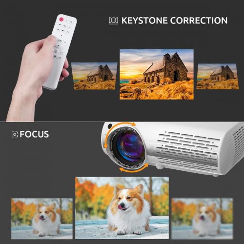  Crenova Home Video Projector, 6800 Lux Full HD Movie Projector, 200 Display LED Outdoor Projector 1080P Supported, Home Theater Projector Compatible with TV Stick, PS4, Phone, Lapt
