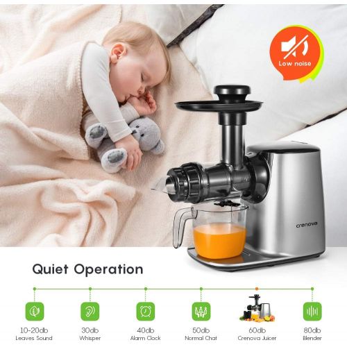  [아마존베스트]Crenova Slow Juicer, Cold Press Masticating Juicer with Quiet Motor, Reverse Function, Cleaning Brush, Fruit and Vegetable Juice Recipes, Easy to Assemble, Low Noise