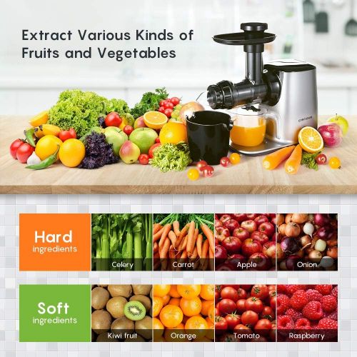  [아마존베스트]Crenova Slow Juicer, Cold Press Masticating Juicer with Quiet Motor, Reverse Function, Cleaning Brush, Fruit and Vegetable Juice Recipes, Easy to Assemble, Low Noise