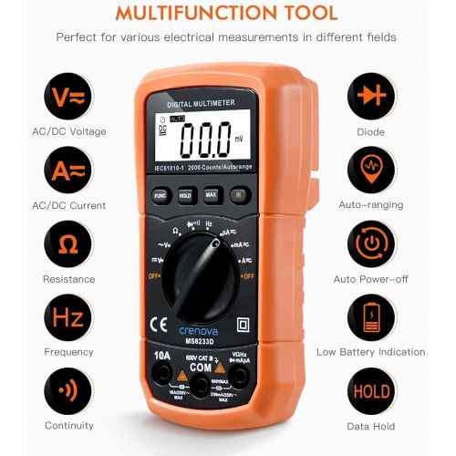  [아마존베스트]Crenova MS8233D Auto-Ranging Digital Multimeter Home Measuring Tools with Backlight LCD Display