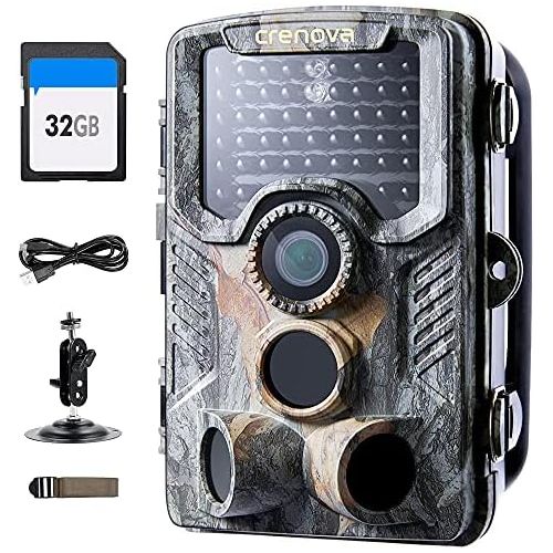  [아마존베스트]Crenova 20MP wildlife camera with 32GB SD card, 47 pcs, 940 nm, IR LEDs 20 m night vision and IP66 waterproof, hunting game camera.