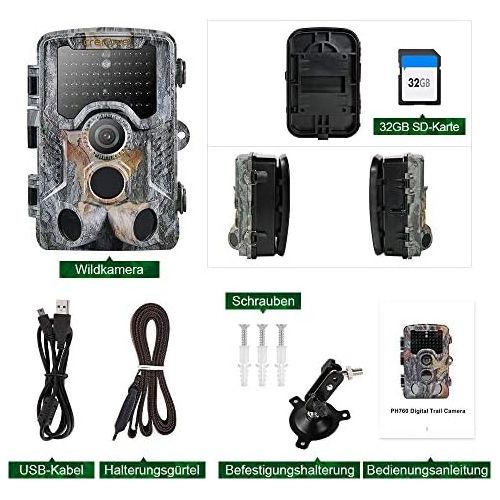  [아마존베스트]Crenova 20MP wildlife camera with 32GB SD card, 47 pcs, 940 nm, IR LEDs 20 m night vision and IP66 waterproof, hunting game camera.