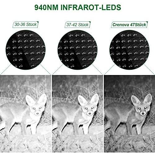  [아마존베스트]Crenova 20MP wildlife camera with 32GB SD card, 47 pcs, 940 nm, IR LEDs 20 m night vision and IP66 waterproof, hunting game camera.