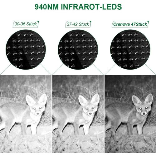  [아마존베스트]Crenova 20MP wildlife camera with 32GB SD card, 47 pcs, 940 nm, IR LEDs 20 m night vision and IP66 waterproof, hunting game camera.