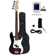Crescent Electric Bass Guitar Starter Kit - Redburst Color (Includes Amp & CrescentTM Digital E-Tuner)