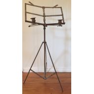 CrescentCityConnect 19th c. French Music Stand or Livre with Candlestick Holder Wrought Iron