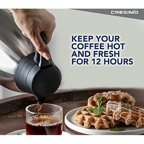  Cresimo 2 Liter Edelstahl Thermoskanne, Teekanne, Kaffeekanne, und Isolierkanne mit 12 Stunden Warmespeicherung  doppelwandige Vakuum Tee und Kaffee Thermokanne  2L Isolier Kanne von Cre